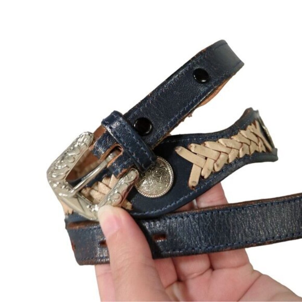 DUN‎ DEE Leather Belt Womens SZ 28 Coins Braided Country Cowgirl Rodeo Western